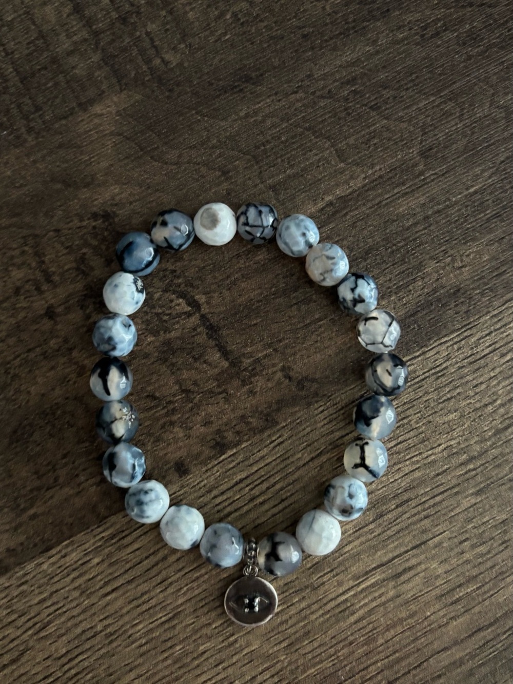 Beaded Gray Marble Stretch Bracelet with Charm - Picture 4 of 4